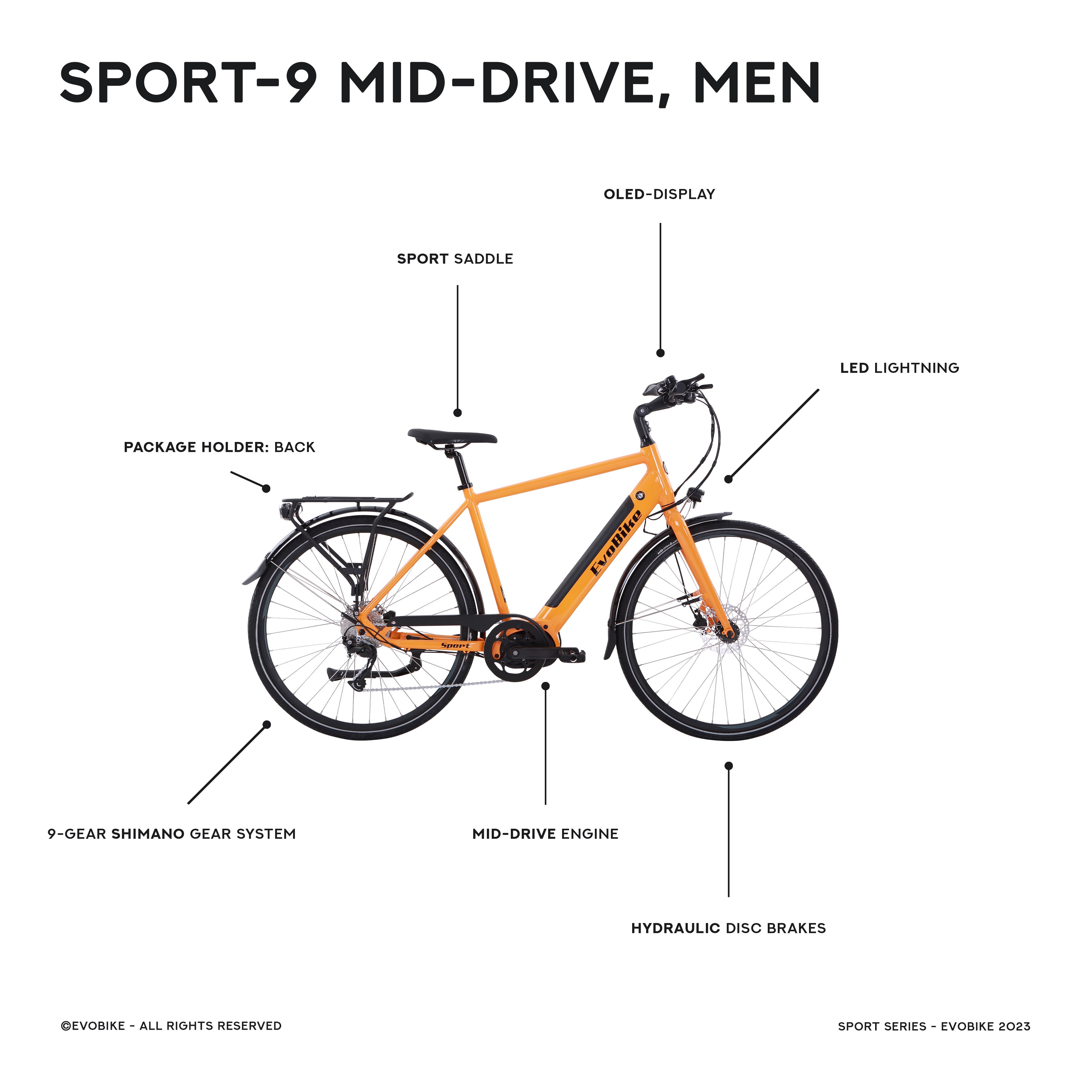 Elsykkel EvoBike SPORT-9 Mid-Drive - Herre